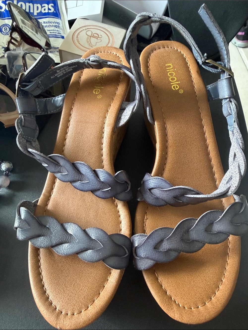 Nicole Braided Strappy Sandals in Gray and Tan